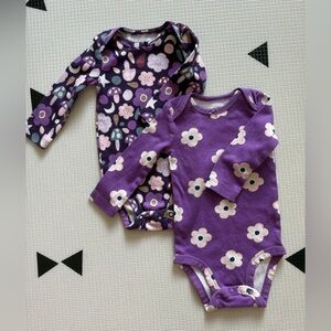 Carters|Baby girl Purple Boho Floral set of long sleeve bodysuits,mushroom print